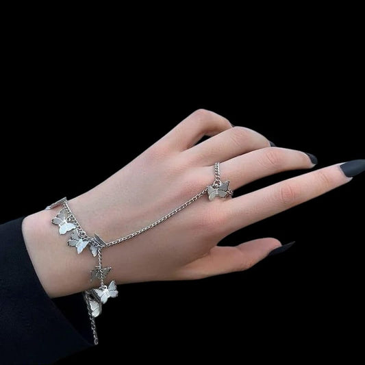 Butterfly Charm Finger Ring Bracelet