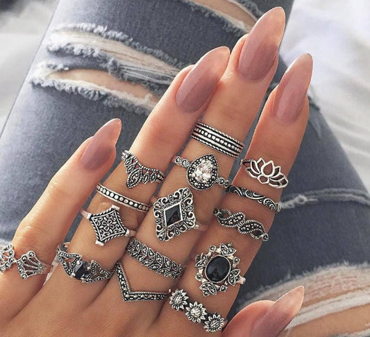 Vintage Boho Rings Set – 15 Pcs