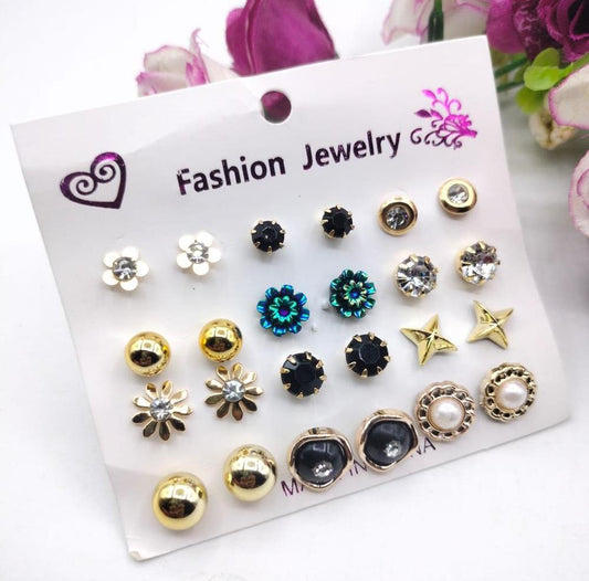 Trendy Artificial Stones Ear Studs (Pack of 12)