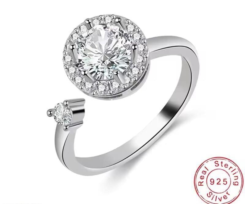 Silver Multi-Charm Adjustable Ring with Zircon Stone