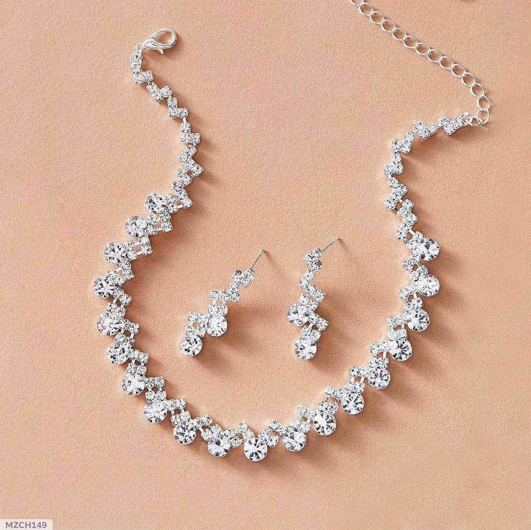 Silver-Plated Rhinestone Jewelry Set