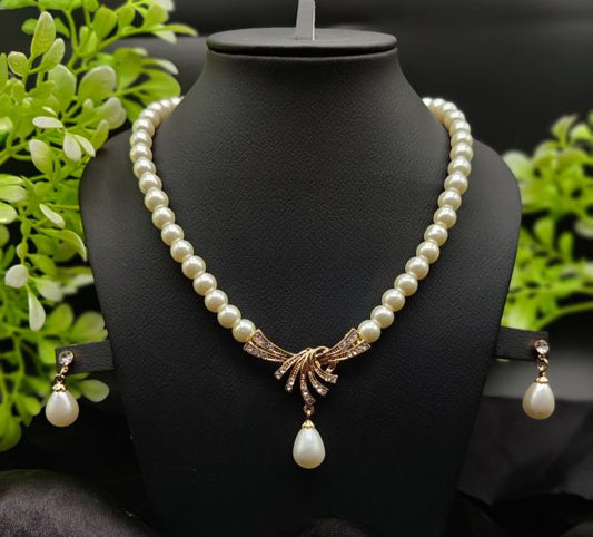 Imported Timeless Pearl Necklace Set with Radiant Pendant & Earrings