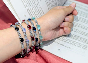Sparkling Oval Gemstone Bracelet with Gift Box – Elegant Crystal Tennis Jewelry