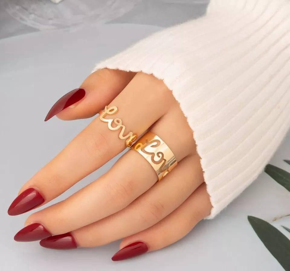 Golden Love Ring Set – 2-Piece Adjustable