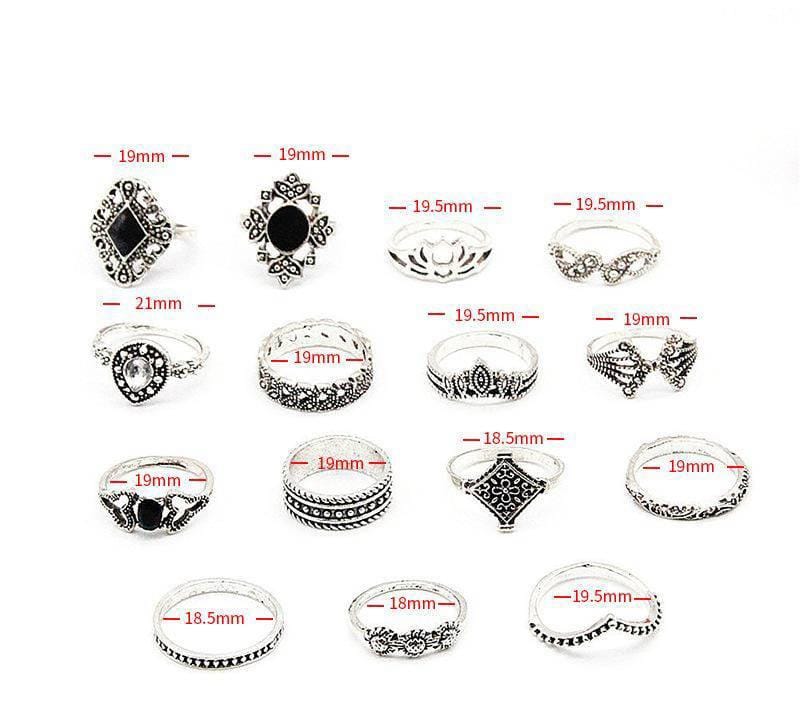 Vintage Boho Rings Set – 15 Pcs