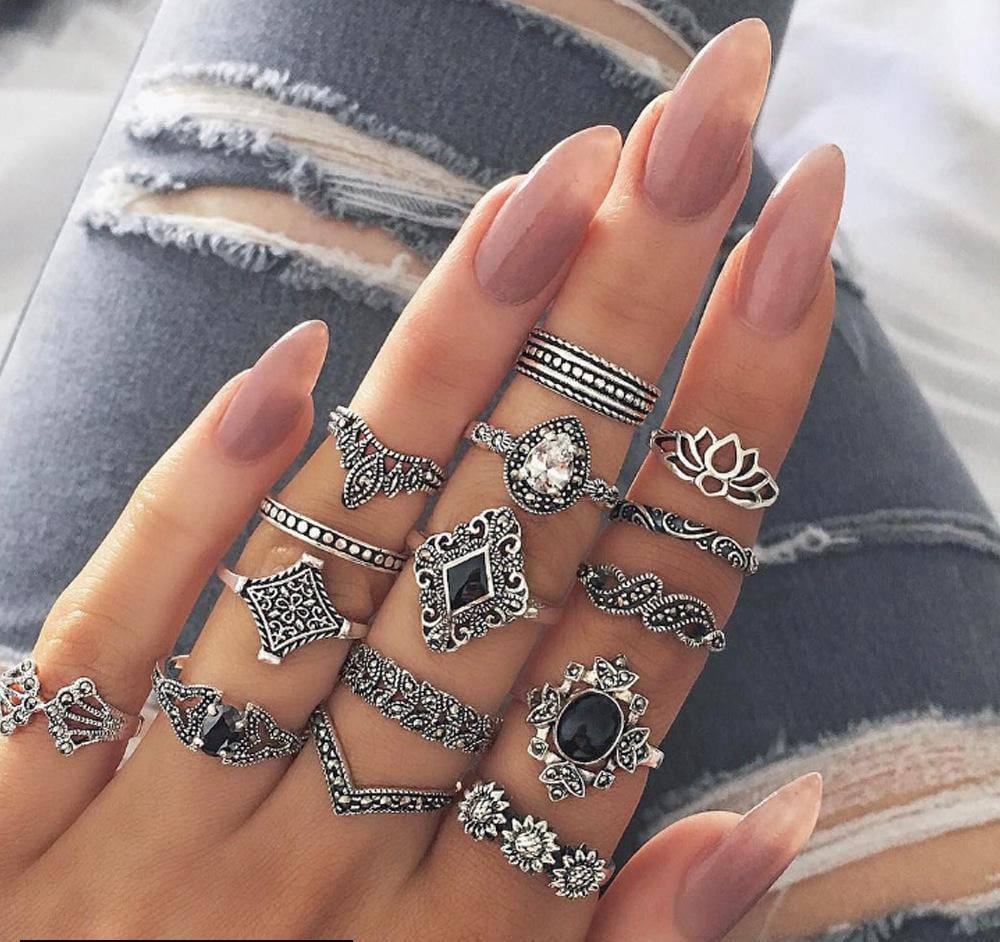 Vintage Boho Rings Set – 15 Pcs