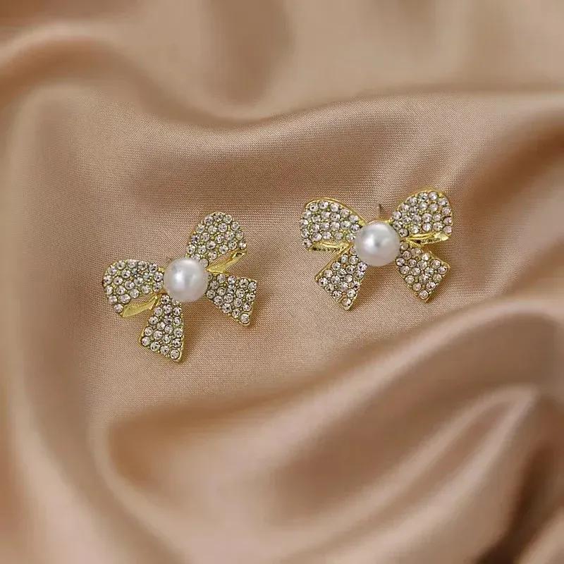 Funky Antique Plated Zircon Bow Earrings