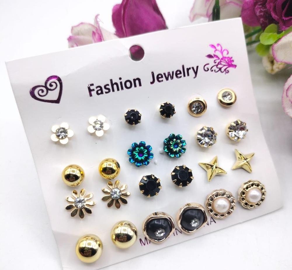 Trendy Artificial Stones Ear Studs (Pack of 12)