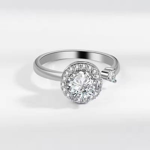 Silver Multi-Charm Adjustable Ring with Zircon Stone