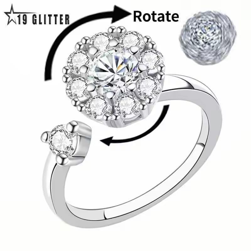 Silver Multi-Charm Adjustable Ring with Zircon Stone