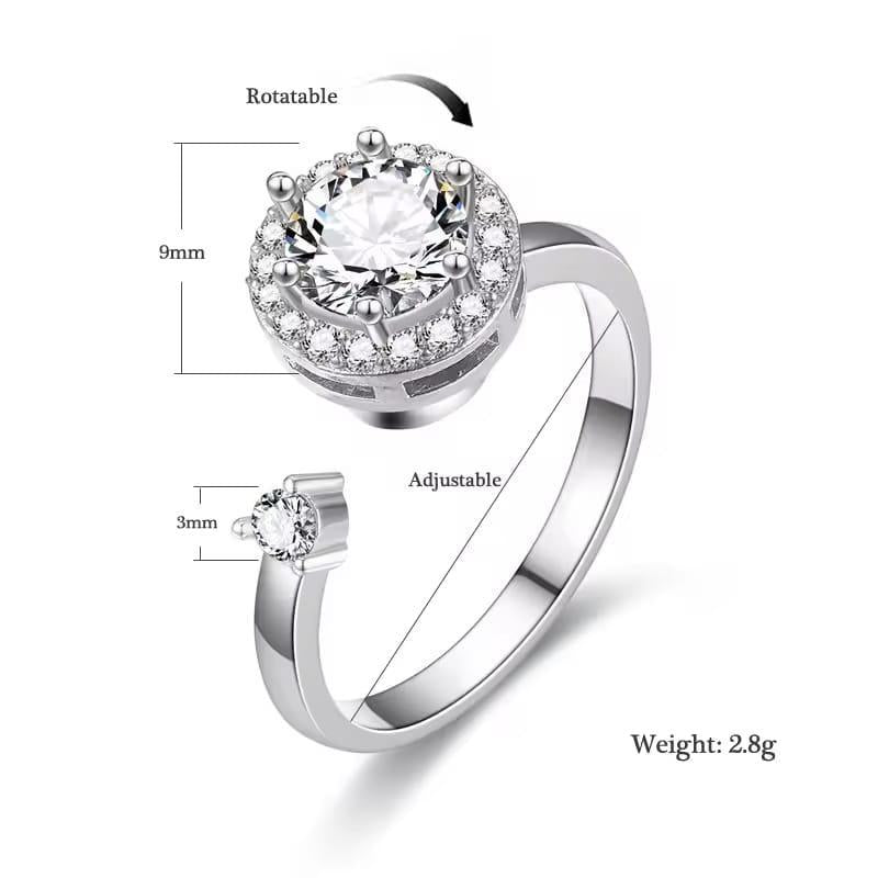 Silver Multi-Charm Adjustable Ring with Zircon Stone