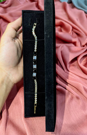 Radiant Gemstone Tennis Bracelet – Gold-Plated Crystal Jewelry with box