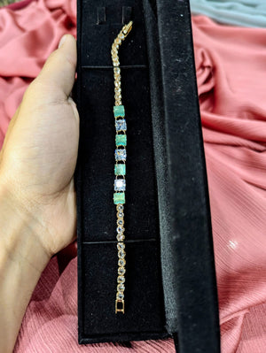 Radiant Gemstone Tennis Bracelet – Gold-Plated Crystal Jewelry with box