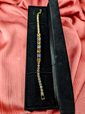 Radiant Gemstone Tennis Bracelet – Gold-Plated Crystal Jewelry with box