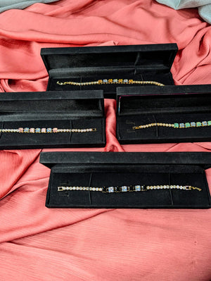Radiant Gemstone Tennis Bracelet – Gold-Plated Crystal Jewelry with box